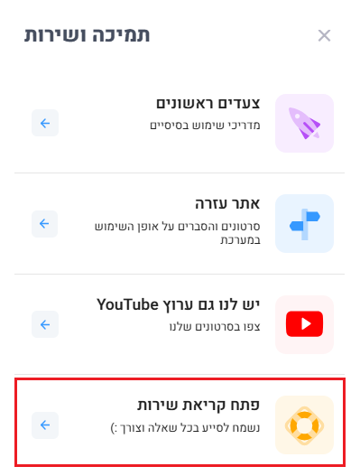 עזרה - פתח קריאת שירות